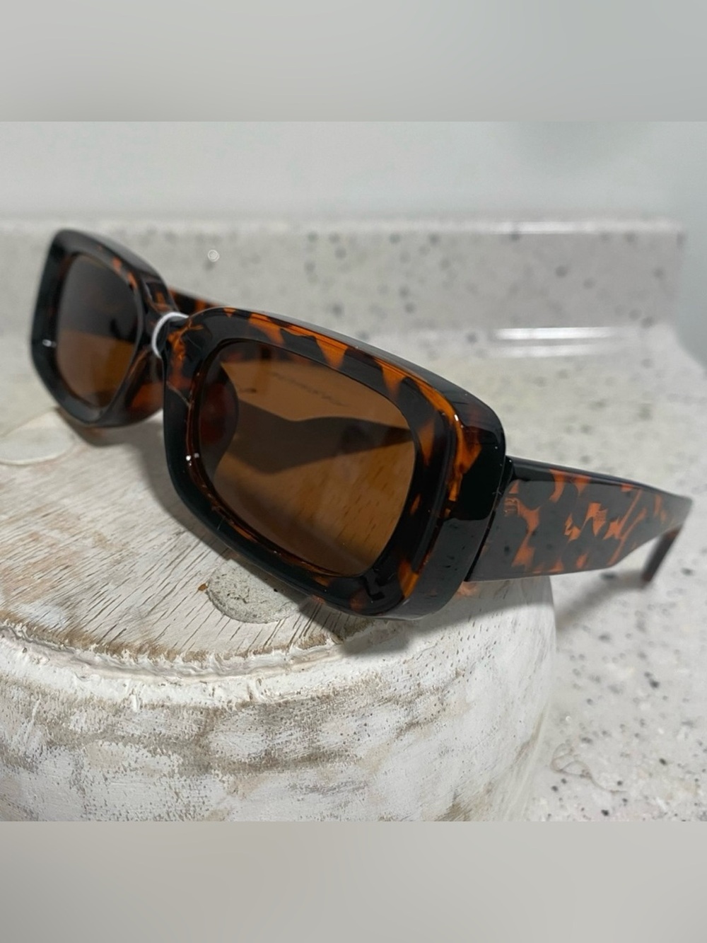Tortoiseshell Rectangular Women’s Sunglasses - Brown Lenses